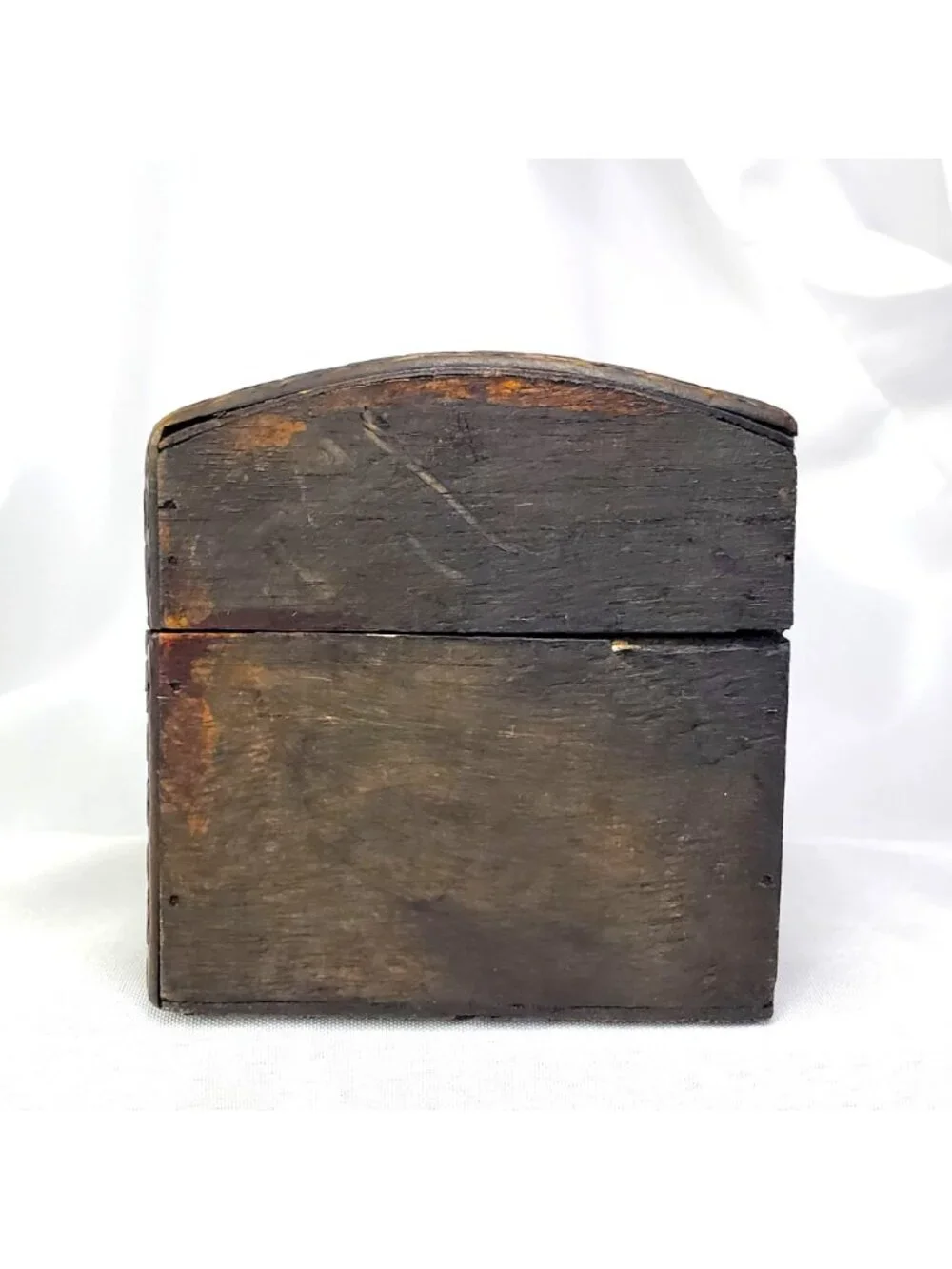 Vintage Wood & Faux Leather Carved Jewelry Treasure Chest Box With Metal Accents